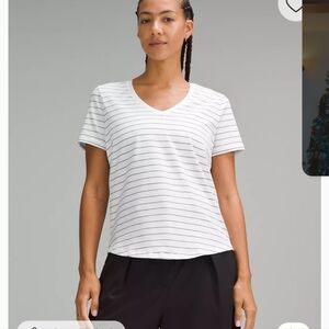 Lululemon Athletica White and Black Striped Tee